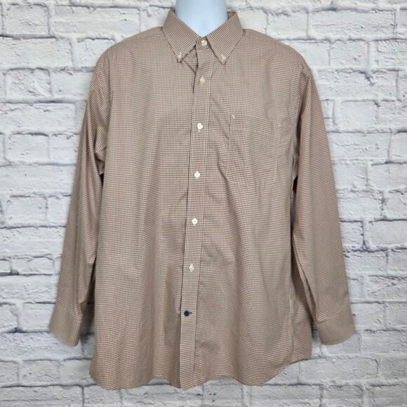 Tommy Hilfiger Shirt Mens Size 17 34/35 Regular Fit Non Iron Brown Gingham - Picture 1 of 13